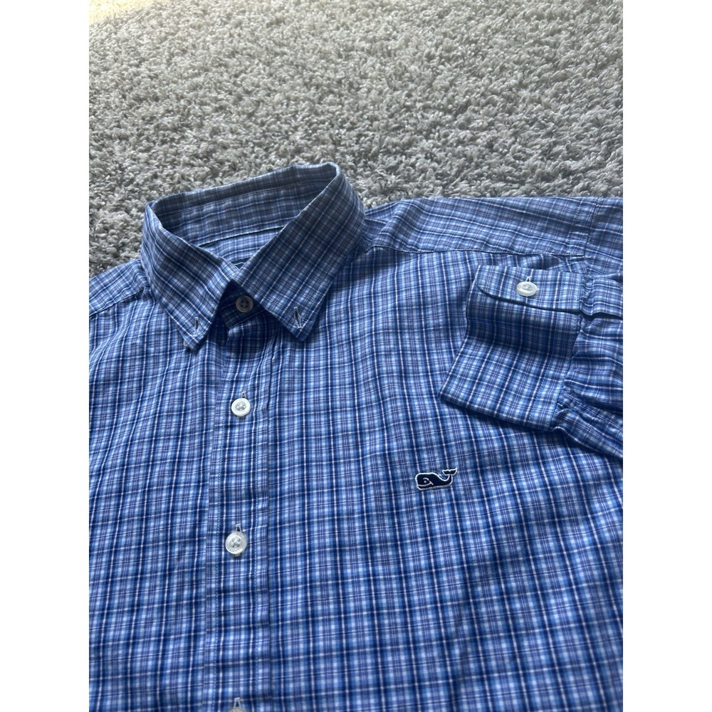 Vineyard Vines Men's L Slim Fit Whale Shirt Blue Plaid Long Slv Button Down